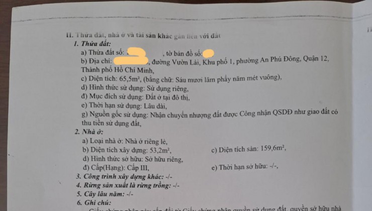 Bán nhà Vườn Lài Q12, 66m2, Đ. 7m giá chỉ 5.x tỷ